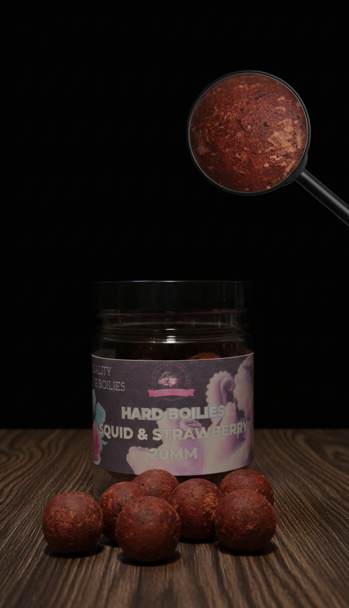 Harde boilies 20mm Inktvis & Aardbei